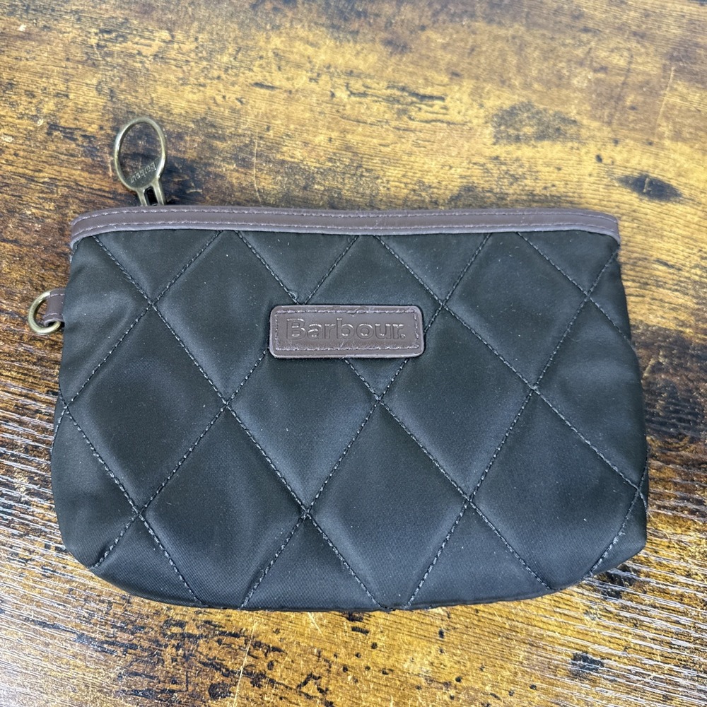 Barbour Quilted Zip‑Top Pouch Otter Green 8x6 NEW Travel Organizer